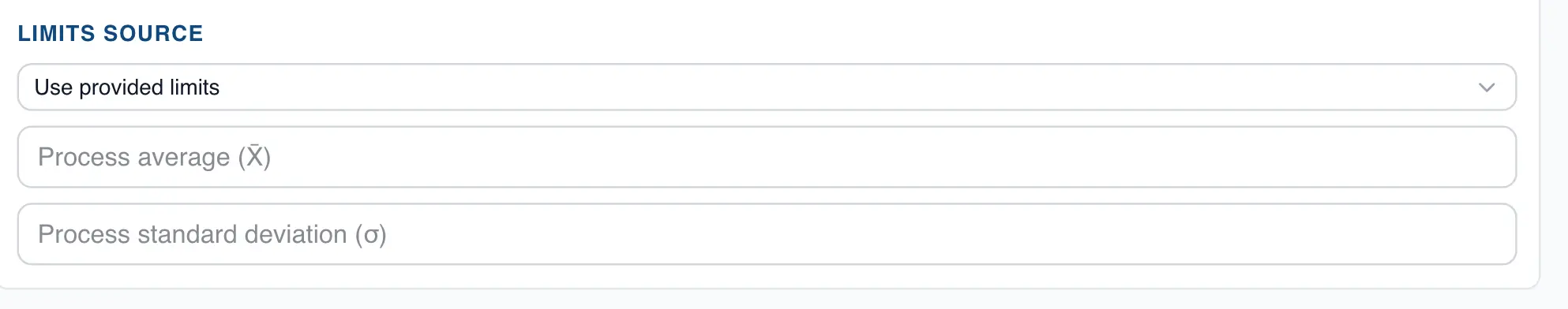 Fields to enter previously calculated limits